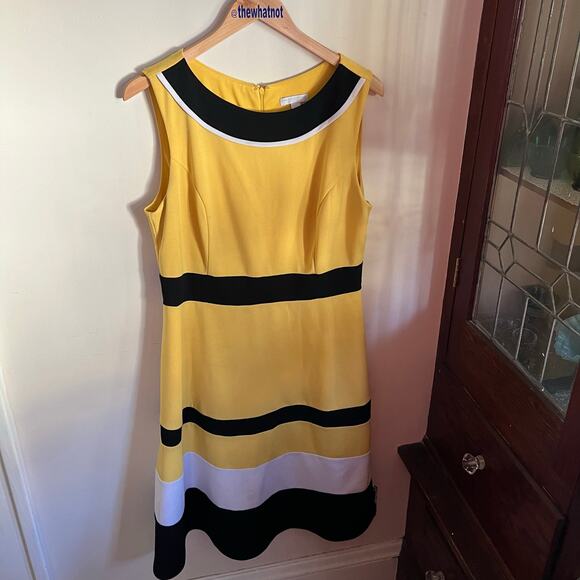 New York & Company Yellow Colorblock Fit & Flare Midi Dress Size L Pastel Retro - Picture 8 of 17